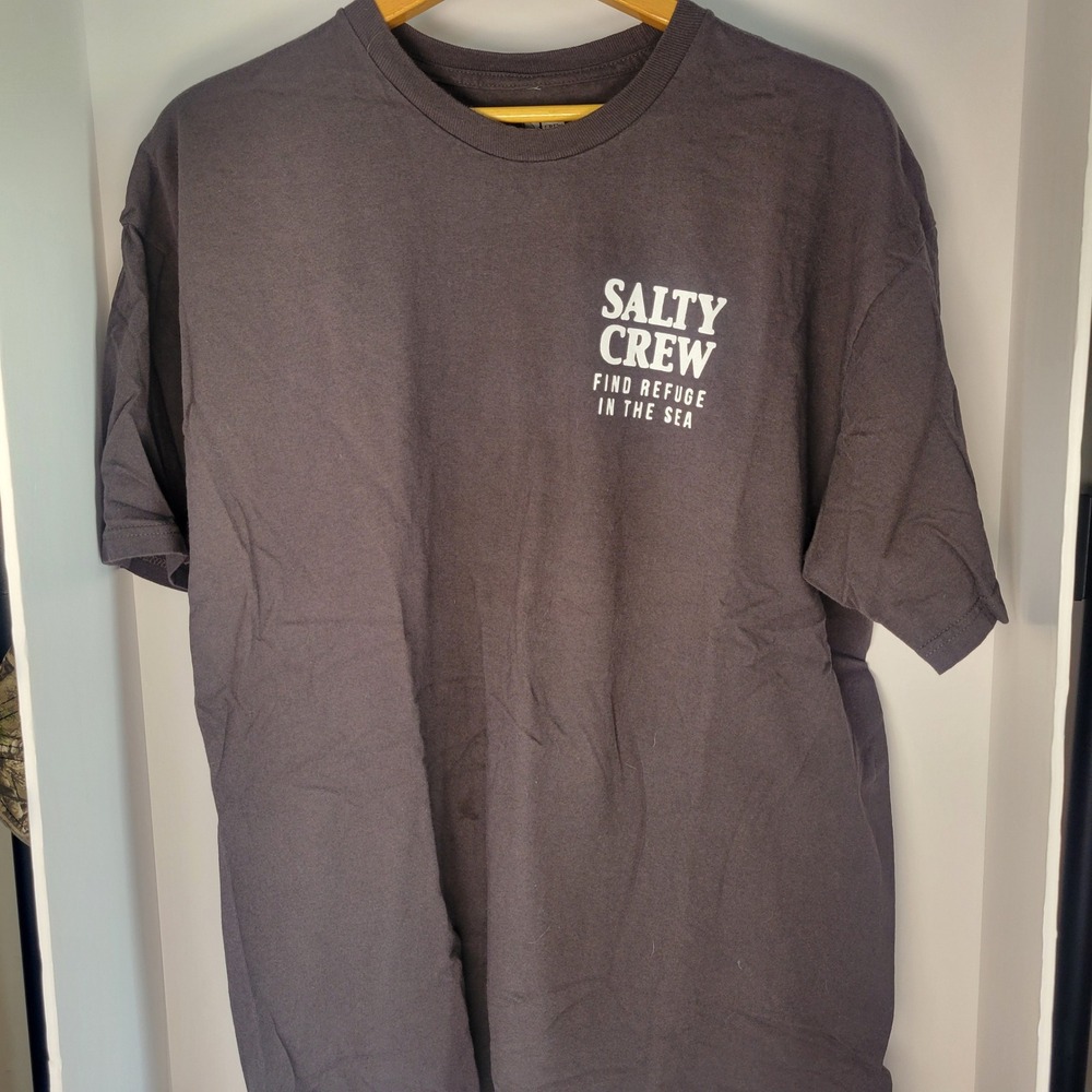 Salty Crew Mens XL Gray Graphic T-Shirt Find Refuge In The Sea Tuna Fish Surf